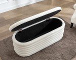 DM Furniture Storage Teddy Ottoman Bench Upholstered Fabric Storage Bench End of Bed Stool with Safety Hinge for Bedroom, Living Room, Entryway, Closet(44.5-inch, White)