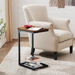 QEEIG C Table Side Table Set of 2 Living Room Sets C Shaped Couch Tray End Tables Farmhouse, Rustic Brown (017-30BN)
