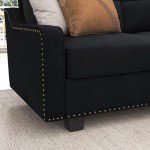 HONBAY Convertible Sectional Sofa L Shaped Couch for Small Apartment Reversible Sectional Couch for Living Room,Velvet Black