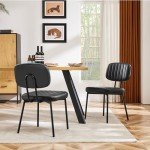 Sweetcrispy Dining Chairs Set of 2, Upholstered Mid Century Modern Kitchen Dining Room Accent Chairs with Faux Leather Cushion Seat & Metal Legs for Kitchen, Living Room - Black