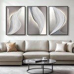 Framed Large Modern Abstract Wall Art for Living Room, Black and White, Grey Wall Decor, Bright Style 3 Piece Artwork for Walls, Canvas Paintings Pictures for Hallway, Dining, Office 24x36 Inch