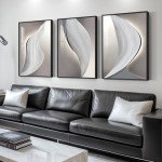 Framed Large Modern Abstract Wall Art for Living Room, Black and White, Grey Wall Decor, Bright Style 3 Piece Artwork for Walls, Canvas Paintings Pictures for Hallway, Dining, Office 24x36 Inch