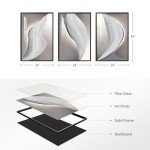 Framed Large Modern Abstract Wall Art for Living Room, Black and White, Grey Wall Decor, Bright Style 3 Piece Artwork for Walls, Canvas Paintings Pictures for Hallway, Dining, Office 24x36 Inch