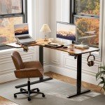 Acrolix 59" Reversiable L-Shaped Electric Standing Desk Adjustable Height Gaming Stand Up Corner Desk Sit Stand Home Office Computer Desk with Splice Board,Rustic Brown Top