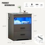 Nightstand with Gun Drawer, Charging Bedside Table with USB & Type-C Port, LED Night Stand with Human Sensor Light, Modern End Table with Drawers for Bedroom Office, Grey