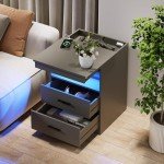 Nightstand with Gun Drawer, Charging Bedside Table with USB & Type-C Port, LED Night Stand with Human Sensor Light, Modern End Table with Drawers for Bedroom Office, Grey