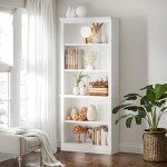 Furniwell Bookcase Bookshelves, 5-Shelf Tall Bookcase 72" Wood Open Display Floor Bookshelf, Large Storage Organizer for Library, Bedroom, Living Room (White)