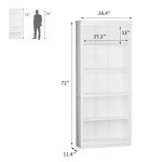 Furniwell Bookcase Bookshelves, 5-Shelf Tall Bookcase 72" Wood Open Display Floor Bookshelf, Large Storage Organizer for Library, Bedroom, Living Room (White)
