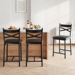 IDEALHOUSE Bar Stools Set of 4, Upholstered Bar Chairs with Back, Thick Cushion, Counter Height Barstools for Kitchen Island Apartment Counter Bar (4)