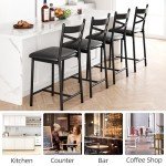 IDEALHOUSE Bar Stools Set of 4, Upholstered Bar Chairs with Back, Thick Cushion, Counter Height Barstools for Kitchen Island Apartment Counter Bar (4)