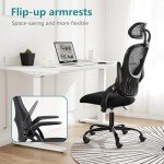 SMUG Home Office Desk Chair, Ergonomic Computer Managerial Executive Chairs High-Back Work Swivel Task Chairs with Wheels, Lumbar Support, Comfy Flip-up Armrest for Gaming, Study, Student, Black