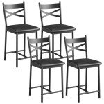 IDEALHOUSE Bar Stools Set of 4, Upholstered Bar Chairs with Back, Thick Cushion, Counter Height Barstools for Kitchen Island Apartment Counter Bar (4)