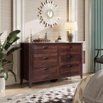 WLIVE 6 Drawer Dresser, Retro Chest of Drawers with Metal Handle, Double Wood Dresser for Bedroom, Living Room, Large Storage Cabinet, Brown