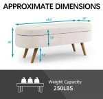 ECLYL Oval Storage Bench 43.5" Linen Fabric Upholstered Entryway Bench with Solid Wood Legs Ottoman Bench Indoor Bench for Living Room/Bedroom/End of Bed/Entryway (Beige)