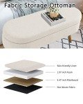 ECLYL Oval Storage Bench 43.5" Linen Fabric Upholstered Entryway Bench with Solid Wood Legs Ottoman Bench Indoor Bench for Living Room/Bedroom/End of Bed/Entryway (Beige)