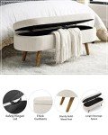 ECLYL Oval Storage Bench 43.5" Linen Fabric Upholstered Entryway Bench with Solid Wood Legs Ottoman Bench Indoor Bench for Living Room/Bedroom/End of Bed/Entryway (Beige)