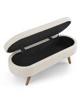ECLYL Oval Storage Bench 43.5" Linen Fabric Upholstered Entryway Bench with Solid Wood Legs Ottoman Bench Indoor Bench for Living Room/Bedroom/End of Bed/Entryway (Beige)