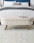 ECLYL Oval Storage Bench 43.5" Linen Fabric Upholstered Entryway Bench with Solid Wood Legs Ottoman Bench Indoor Bench for Living Room/Bedroom/End of Bed/Entryway (Beige)