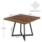 Tribesigns Square Dining Table for 4, 31.5" Industrial Dinner Table with Metal Base, Wood Kitchen Table for Dining Room, Small Space, Apartment, Rustic Brown & Black