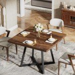 Tribesigns Square Dining Table for 4, 31.5" Industrial Dinner Table with Metal Base, Wood Kitchen Table for Dining Room, Small Space, Apartment, Rustic Brown & Black