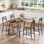 HOOBRO Kitchen Chairs Set of 2, Wooden Dining Room Chairs with Metal Frame, Dining Chairs with Back, Easy to Assemble, Farmhouse Dining Chairs for Kitchen, Living Room, Rustic Brown and Black BF39CD01