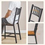 HOOBRO Kitchen Chairs Set of 2, Wooden Dining Room Chairs with Metal Frame, Dining Chairs with Back, Easy to Assemble, Farmhouse Dining Chairs for Kitchen, Living Room, Rustic Brown and Black BF39CD01