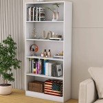 LZ-DONGMAN Bookshelves and Bookcases Floor Standing Tall Bookcase 5 Tier Display Storage Shelves Tall Bookcase Home Decor Furniture for Home Office(White 11.8" D x 31.5" W x 67.9" H)