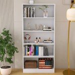 LZ-DONGMAN Bookshelves and Bookcases Floor Standing Tall Bookcase 5 Tier Display Storage Shelves Tall Bookcase Home Decor Furniture for Home Office(White 11.8" D x 31.5" W x 67.9" H)