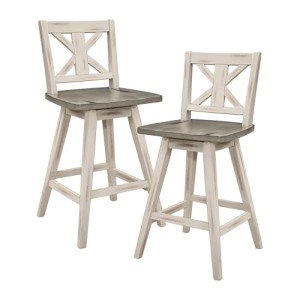 Solid Wood High Back Swivel Counter Height Bar Stools Set of 2, Kitchen Stools Counter Height, Foot Rest, X Back, Tall Wooden Armless Dining Chairs For Kitchen Island, Farmhouse, Rustic, White