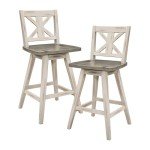 Solid Wood High Back Swivel Counter Height Bar Stools Set of 2, Kitchen Stools Counter Height, Foot Rest, X Back, Tall Wooden Armless Dining Chairs For Kitchen Island, Farmhouse, Rustic, White
