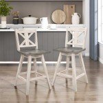 Solid Wood High Back Swivel Counter Height Bar Stools Set of 2, Kitchen Stools Counter Height, Foot Rest, X Back, Tall Wooden Armless Dining Chairs For Kitchen Island, Farmhouse, Rustic, White
