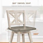 Solid Wood High Back Swivel Counter Height Bar Stools Set of 2, Kitchen Stools Counter Height, Foot Rest, X Back, Tall Wooden Armless Dining Chairs For Kitchen Island, Farmhouse, Rustic, White