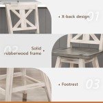 Solid Wood High Back Swivel Counter Height Bar Stools Set of 2, Kitchen Stools Counter Height, Foot Rest, X Back, Tall Wooden Armless Dining Chairs For Kitchen Island, Farmhouse, Rustic, White