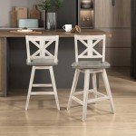 Solid Wood High Back Swivel Counter Height Bar Stools Set of 2, Kitchen Stools Counter Height, Foot Rest, X Back, Tall Wooden Armless Dining Chairs For Kitchen Island, Farmhouse, Rustic, White