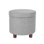 Homepop Home Decor | Upholstered Round Storage Ottoman | Ottoman with Storage for Living Room & Bedroom, Light Gray Tweed Large