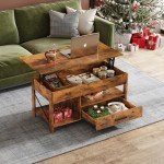 WLIVE Coffee Table, 39" Lift Top Coffee Table with Hidden Compartment, Storage Drawers and Storage Shelf for Living Room, Reception Room, Rustic Brown