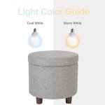 Homepop Home Decor | Upholstered Round Storage Ottoman | Ottoman with Storage for Living Room & Bedroom, Light Gray Tweed Large