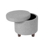 Homepop Home Decor | Upholstered Round Storage Ottoman | Ottoman with Storage for Living Room & Bedroom, Light Gray Tweed Large