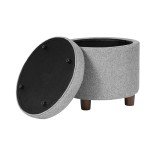 Homepop Home Decor | Upholstered Round Storage Ottoman | Ottoman with Storage for Living Room & Bedroom, Light Gray Tweed Large