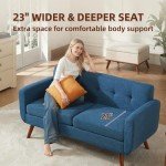 Tbfit 65" W Loveseat Sofa, Mid Century Modern Decor Love Seat Sofas and Couches for Living Room, Button Tufted Upholstered Small Couch for Bedroom, Solid and Easy to Install Love Seats Furniture, Blue