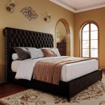 PaPaJet Bed Frame Queen Size Upholstered Platform Bed with 52.8'' Tall Sleigh Headboard, Button Tufted, No Box Spring Needed, Easy Assembly, Black