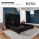 PaPaJet Bed Frame Queen Size Upholstered Platform Bed with 52.8'' Tall Sleigh Headboard, Button Tufted, No Box Spring Needed, Easy Assembly, Black