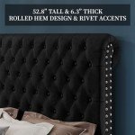 PaPaJet Bed Frame Queen Size Upholstered Platform Bed with 52.8'' Tall Sleigh Headboard, Button Tufted, No Box Spring Needed, Easy Assembly, Black