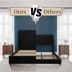 PaPaJet Bed Frame Queen Size Upholstered Platform Bed with 52.8'' Tall Sleigh Headboard, Button Tufted, No Box Spring Needed, Easy Assembly, Black