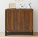 ORRD Sideboard Buffet Cabinet, Accent Storage Cabinet with 2 Doors, Farmhouse Wood Cabinet with Adjustable Shelves and Wave Panel for Living Room, Dining Room, Entry - Walnut