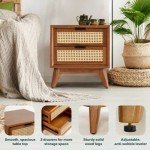 Bme Jasper Deluxe Solid Wood Rattan Nightstand Fully Assembled-Mid Century Modern Side Table with 2 Drawers-Multipurpose use for Living Room, Bedroom-Dark Chocolate