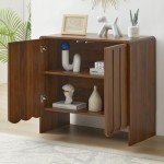 ORRD Sideboard Buffet Cabinet, Accent Storage Cabinet with 2 Doors, Farmhouse Wood Cabinet with Adjustable Shelves and Wave Panel for Living Room, Dining Room, Entry - Walnut
