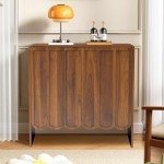 ORRD Sideboard Buffet Cabinet, Accent Storage Cabinet with 2 Doors, Farmhouse Wood Cabinet with Adjustable Shelves and Wave Panel for Living Room, Dining Room, Entry - Walnut