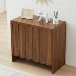 ORRD Sideboard Buffet Cabinet, Accent Storage Cabinet with 2 Doors, Farmhouse Wood Cabinet with Adjustable Shelves and Wave Panel for Living Room, Dining Room, Entry - Walnut
