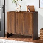 ORRD Sideboard Buffet Cabinet, Accent Storage Cabinet with 2 Doors, Farmhouse Wood Cabinet with Adjustable Shelves and Wave Panel for Living Room, Dining Room, Entry - Walnut